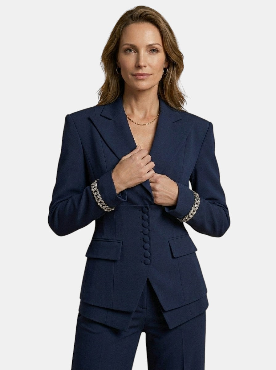 Sophia | Completo bianco elegante da donna con blazer su misura e pantaloni a gamba larga