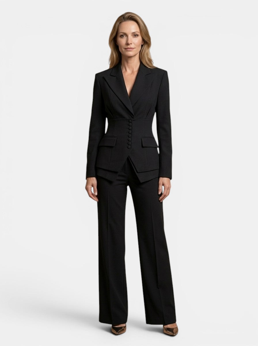 Sophia | Completo bianco elegante da donna con blazer su misura e pantaloni a gamba larga