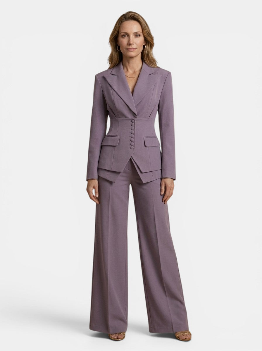 Sophia | Completo bianco elegante da donna con blazer su misura e pantaloni a gamba larga