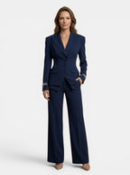 Sophia | Costume blanc élégant pour femmes avec blazer ajusté et pantalon à jambes larges