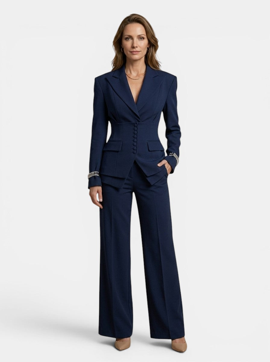 Sophia | Completo bianco elegante da donna con blazer su misura e pantaloni a gamba larga