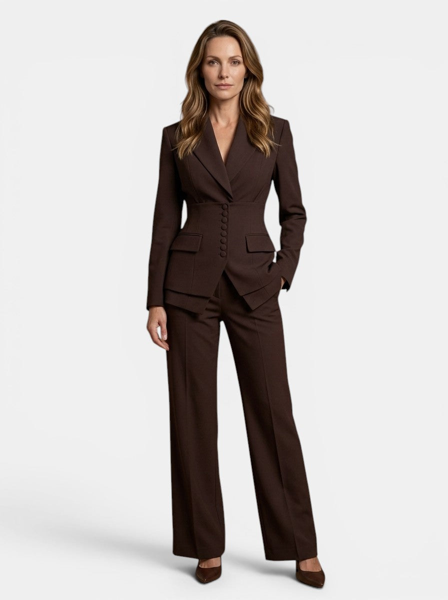 Sophia | Completo bianco elegante da donna con blazer su misura e pantaloni a gamba larga