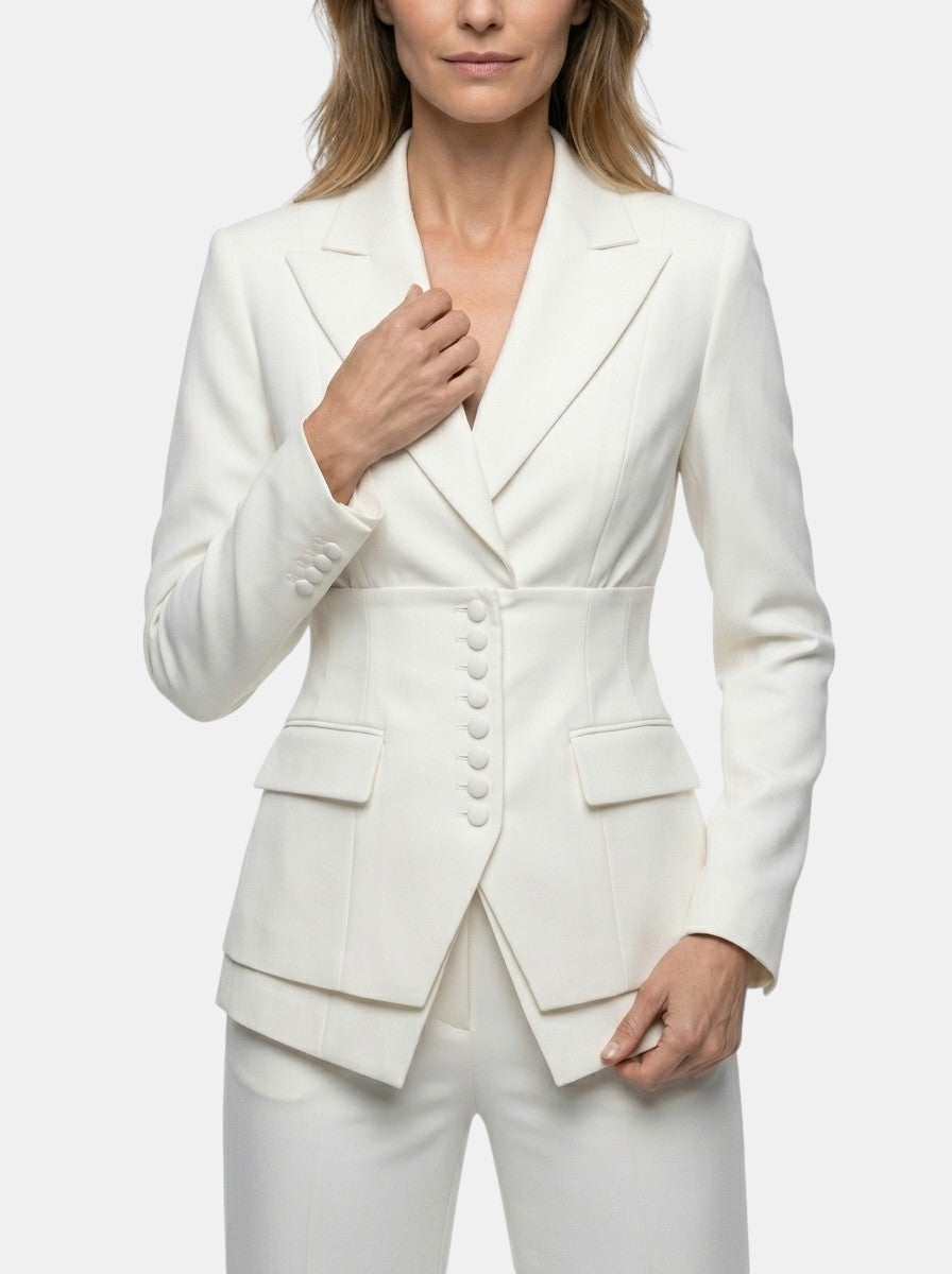 Sophia | Completo bianco elegante da donna con blazer su misura e pantaloni a gamba larga