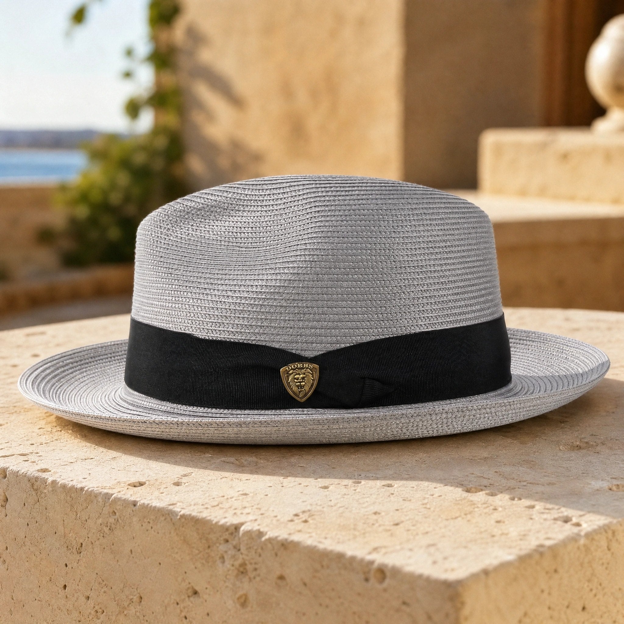 Summer Straw Fedora Hat with Centre Dent Crown and Wide Grosgrain Band