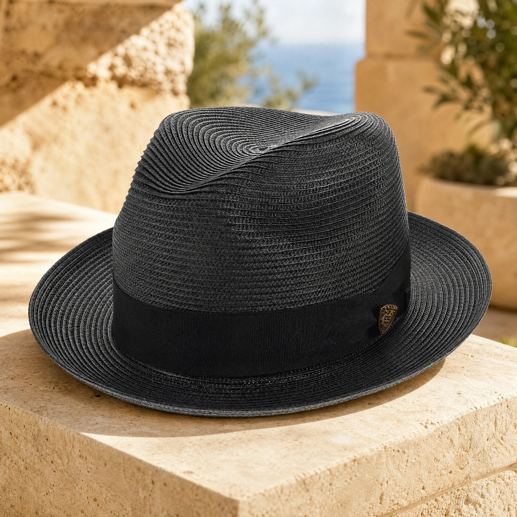 Summer Straw Fedora Hat with Centre Dent Crown and Wide Grosgrain Band