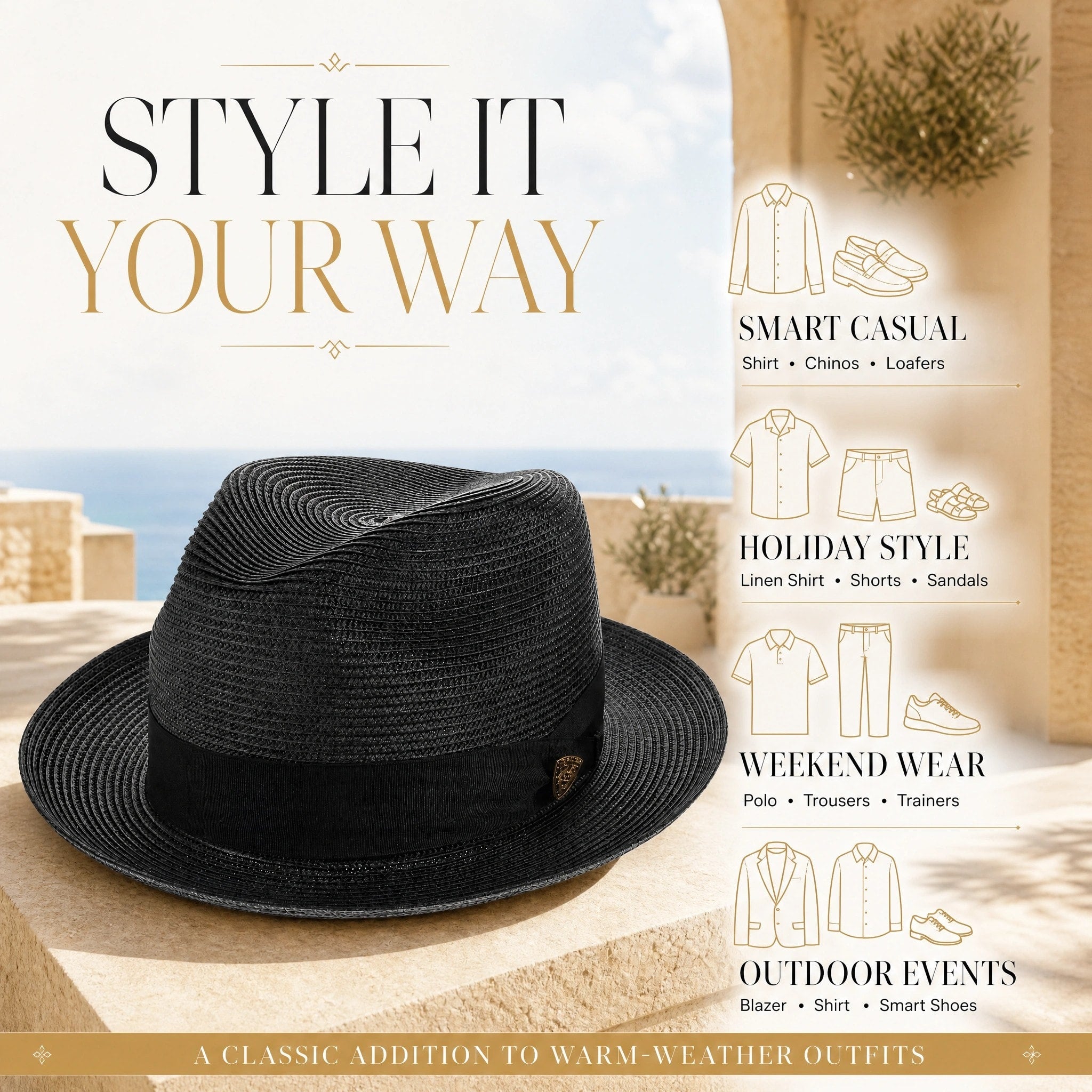 Summer Straw Fedora Hat with Centre Dent Crown and Wide Grosgrain Band