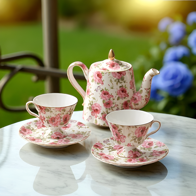 Théière fleurie vintage – Charme du jardin anglais