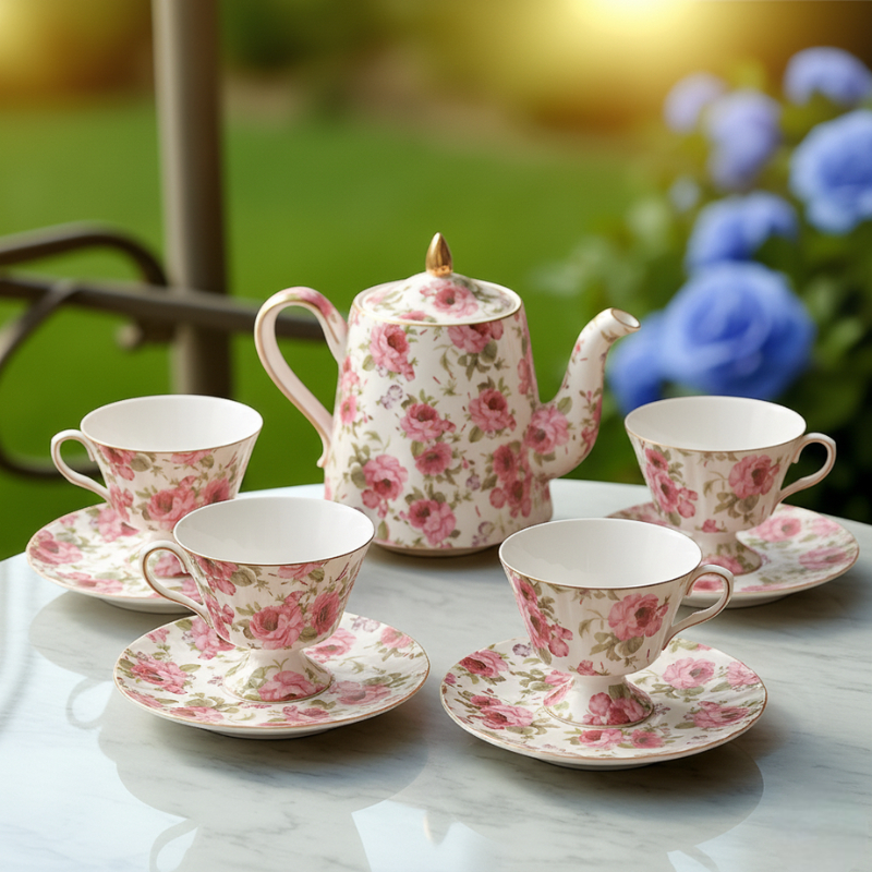 Théière fleurie vintage – Charme du jardin anglais