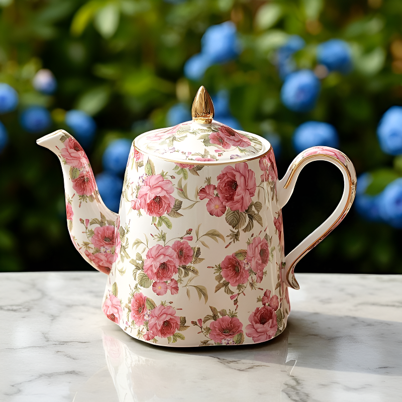 Théière fleurie vintage – Charme du jardin anglais