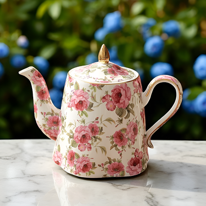 Théière fleurie vintage – Charme du jardin anglais