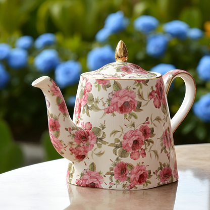 Théière fleurie vintage – Charme du jardin anglais
