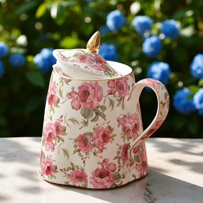 Théière fleurie vintage – Charme du jardin anglais