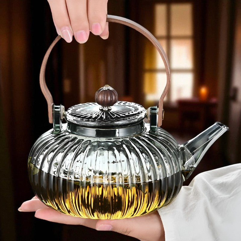 Théière en verre fleur de thé – Rétro chic sculptural