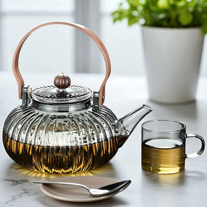 Théière en verre fleur de thé – Rétro chic sculptural