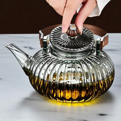 Théière en verre fleur de thé – Rétro chic sculptural