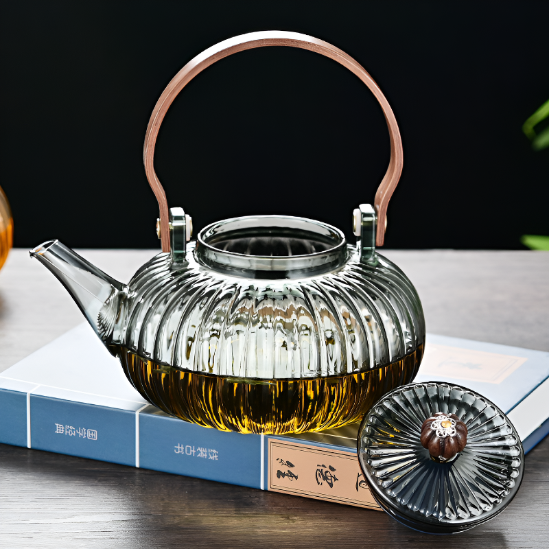 Théière en verre fleur de thé – Rétro chic sculptural