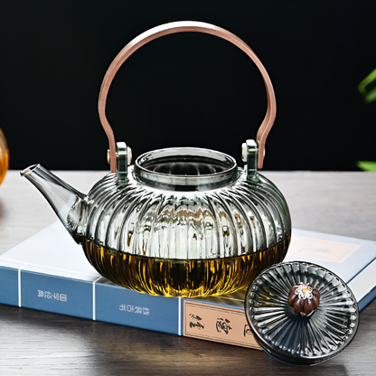 Théière en verre fleur de thé – Rétro chic sculptural