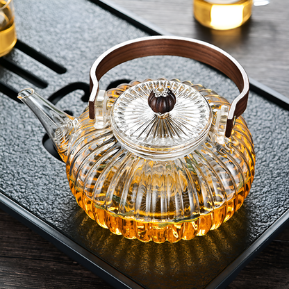 Théière en verre fleur de thé – Rétro chic sculptural