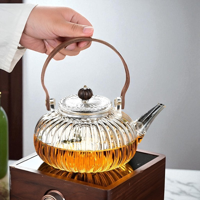 Théière en verre fleur de thé – Rétro chic sculptural