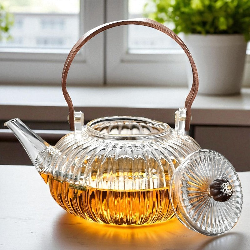 Théière en verre fleur de thé – Rétro chic sculptural