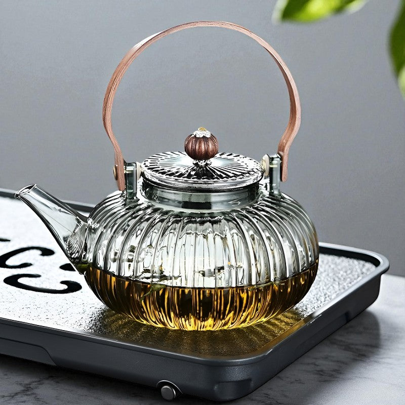 Théière en verre fleur de thé – Rétro chic sculptural