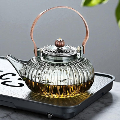 Théière en verre fleur de thé – Rétro chic sculptural