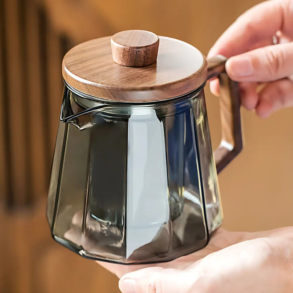 Théière en verre avec infuseur – Bois naturel & transparence