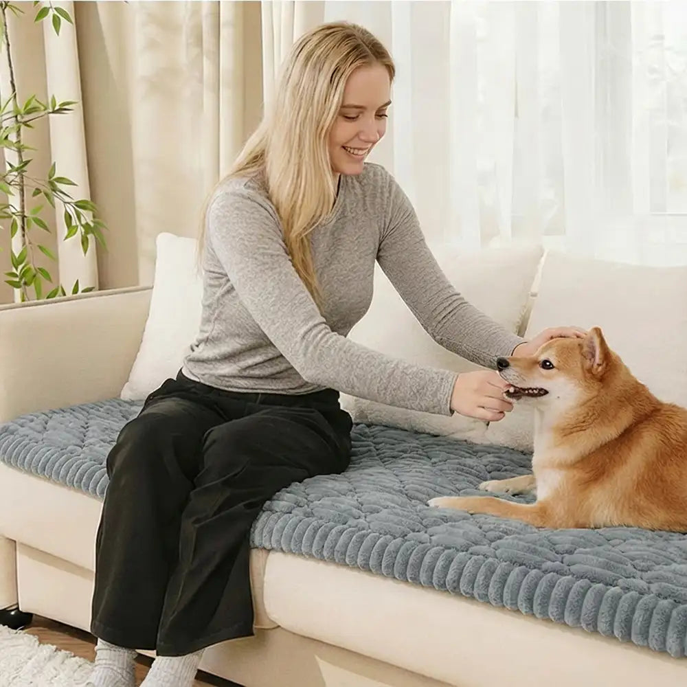 Housse de protection pour canapé en peluche lavable avec dos antidérapant pour animaux de compagnie