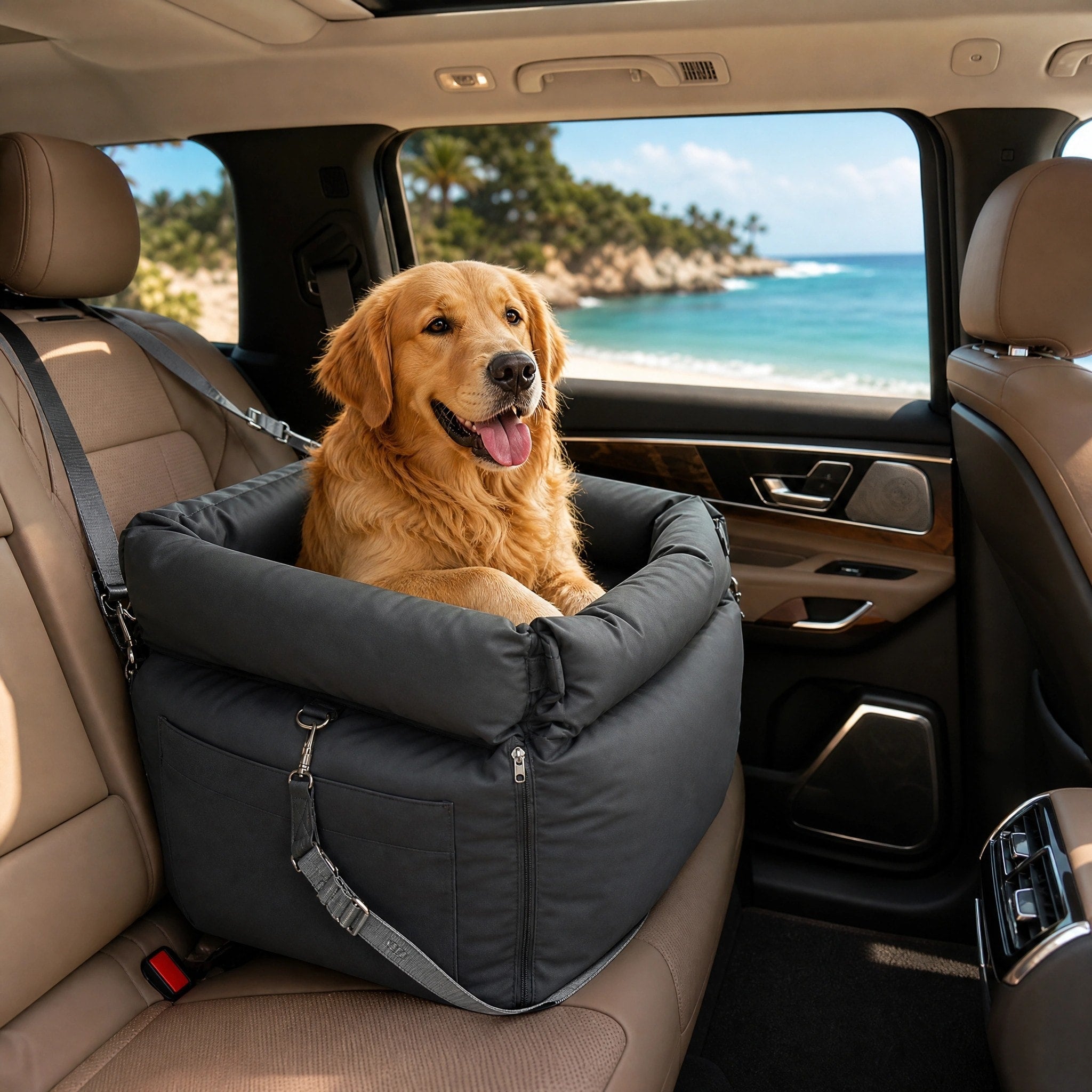Siège auto imperméable pour chien avec système LATCH, laisse de sécurité et lit de voyage extensible