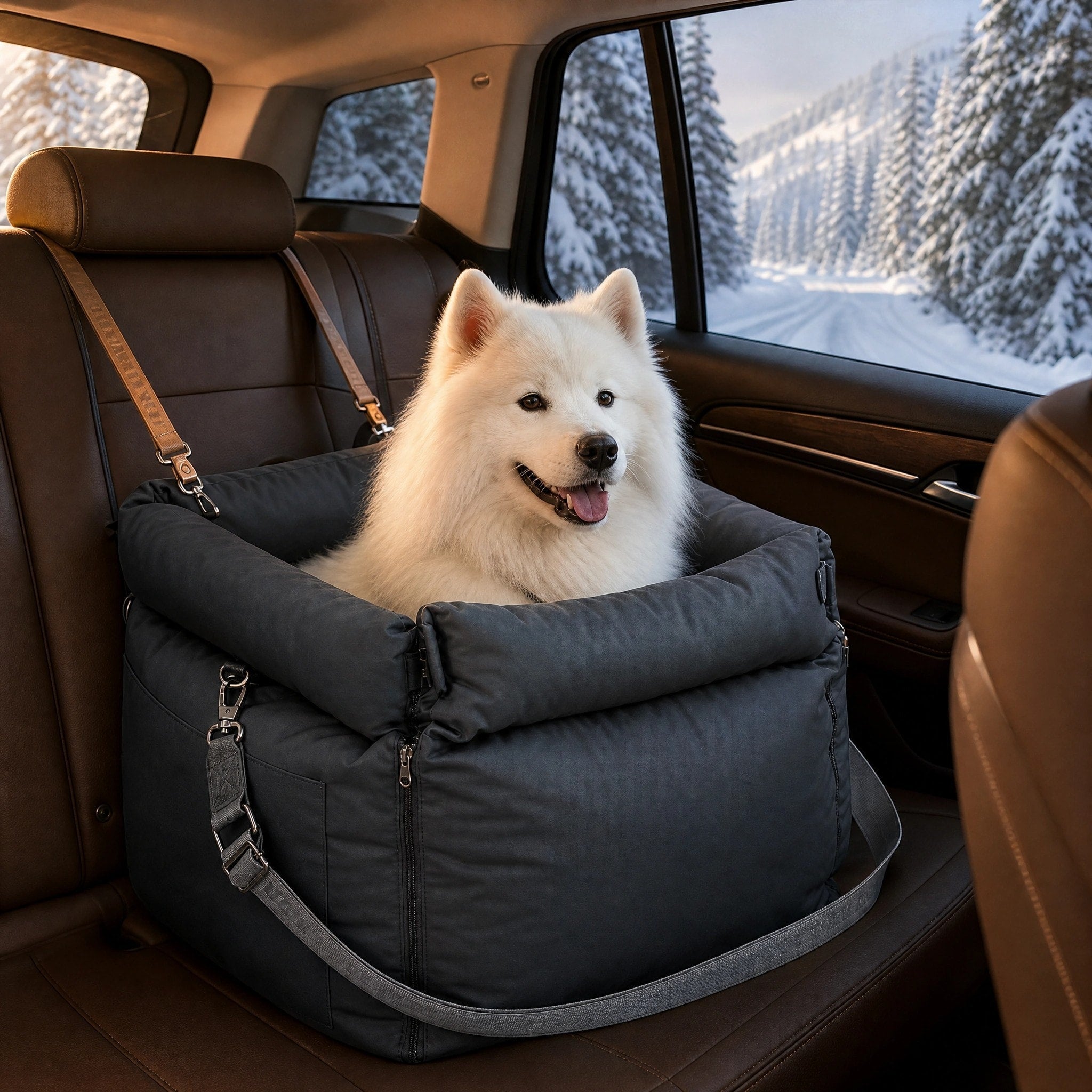 Siège auto imperméable pour chien avec système LATCH, laisse de sécurité et lit de voyage extensible