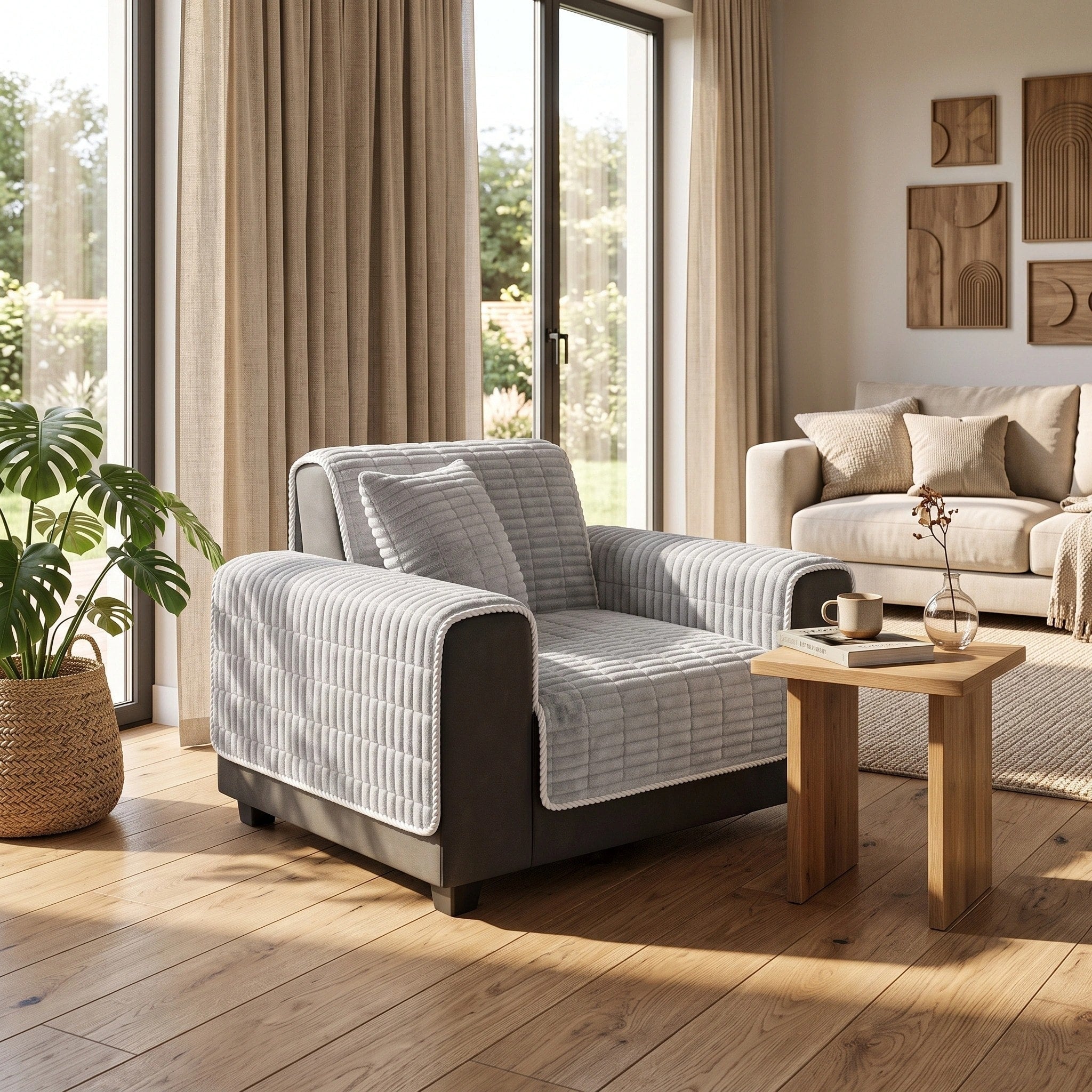Housse de canapé en flanelle imperméable avec dos antidérapant pour fauteuils inclinables et canapés