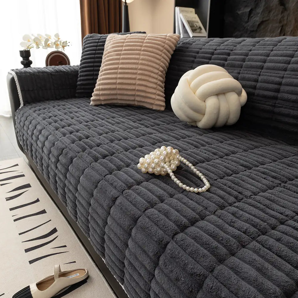 Housse de canapé en flanelle imperméable avec dos antidérapant et design lavable
