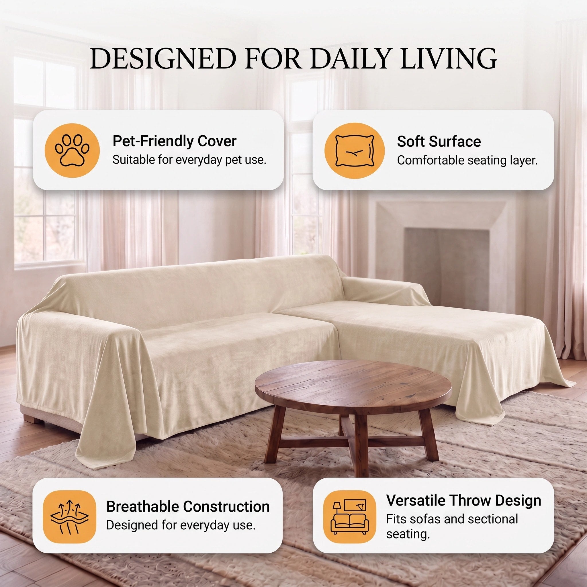 Waterproof Sofa Cover with Non-Slip Bottom for Pets and Sectional Sofas