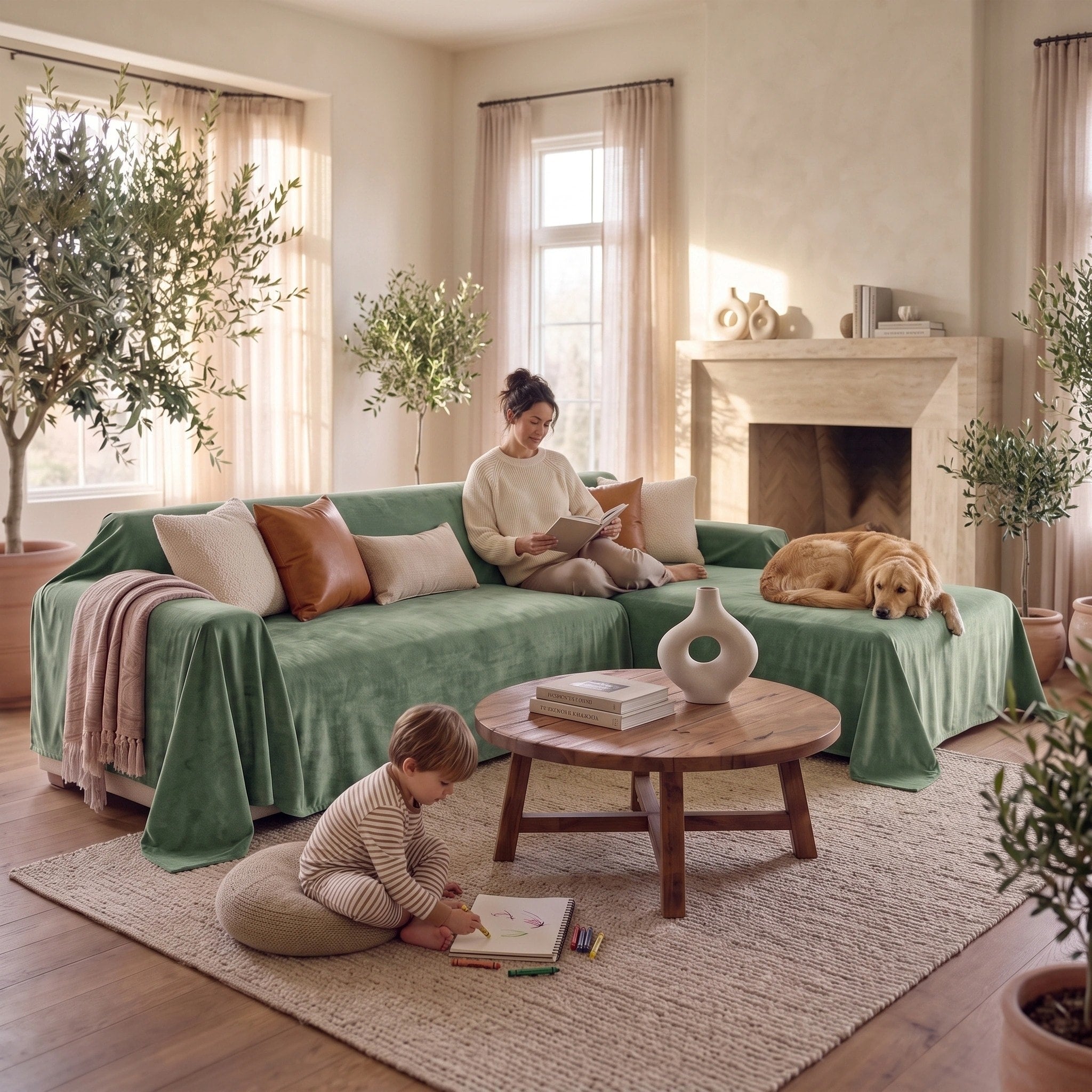 Waterproof Sofa Cover with Non-Slip Bottom for Pets and Sectional Sofas