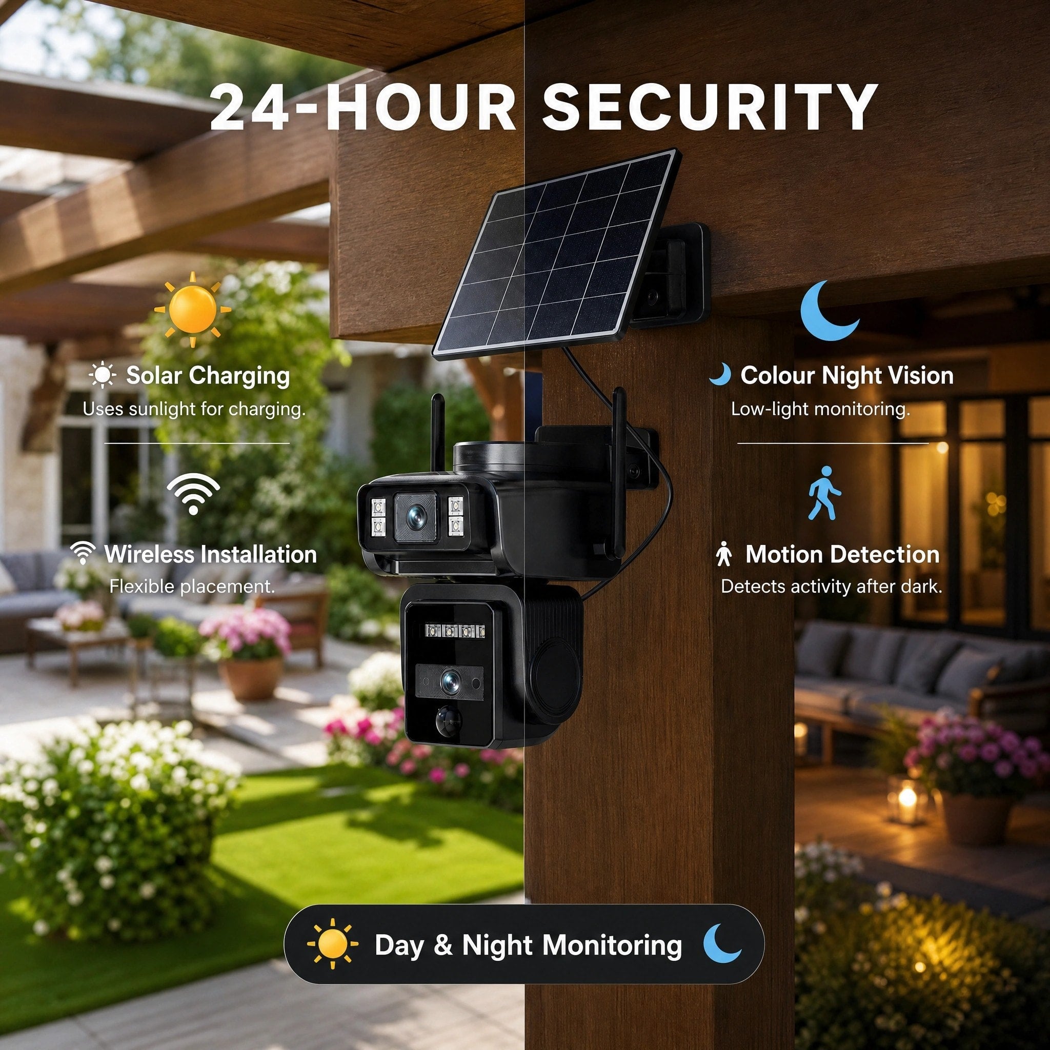 Wireless Outdoor Security Camera with Solar Panel and Auto Tracking