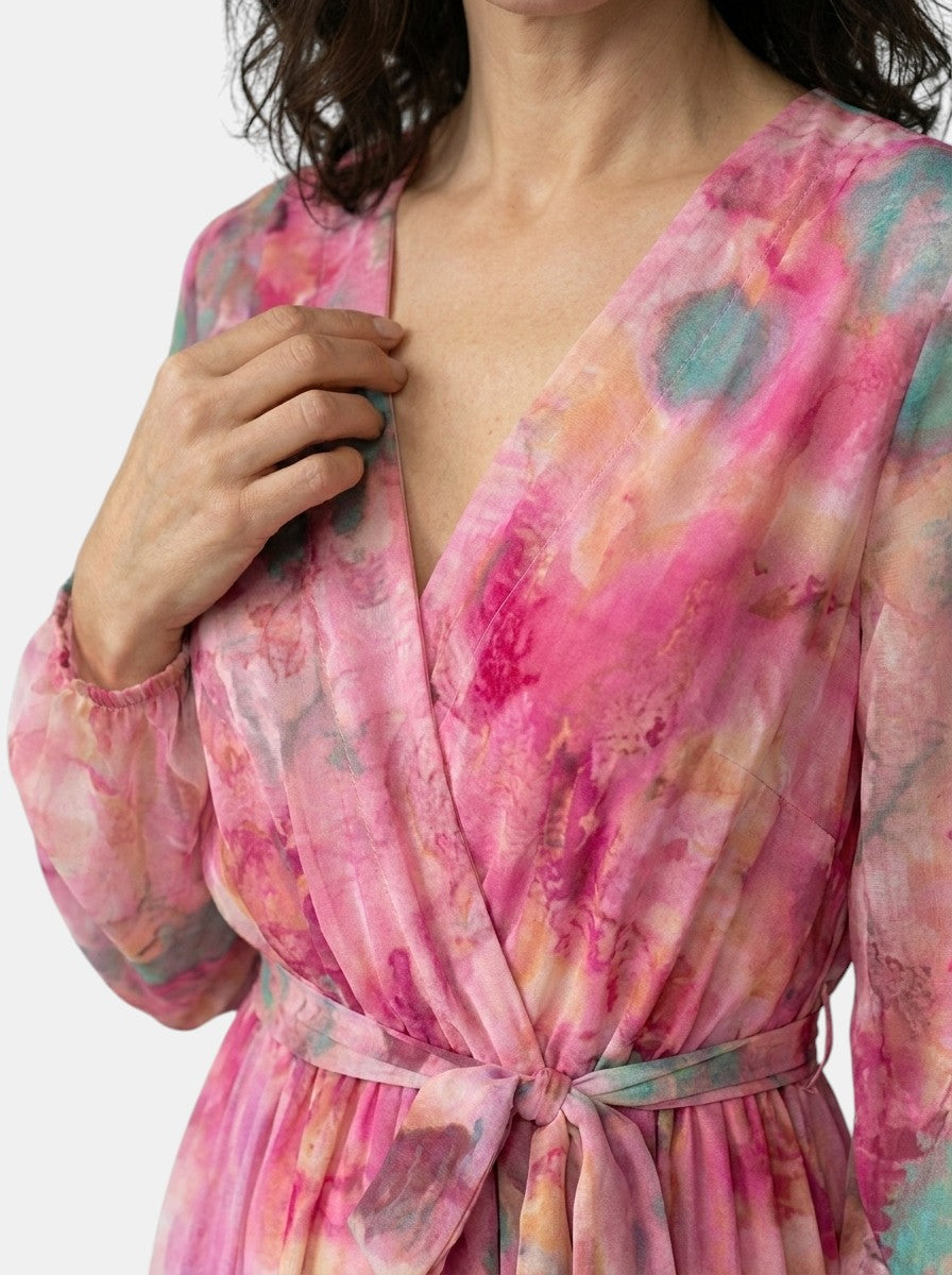 Womens Abstract Floral Maxi Dress | Elegant Long Sleeve Wrap Dress for All Seasons 3