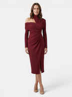 Women's Asymmetric Fabric Midi Dress | Structured Draped Design