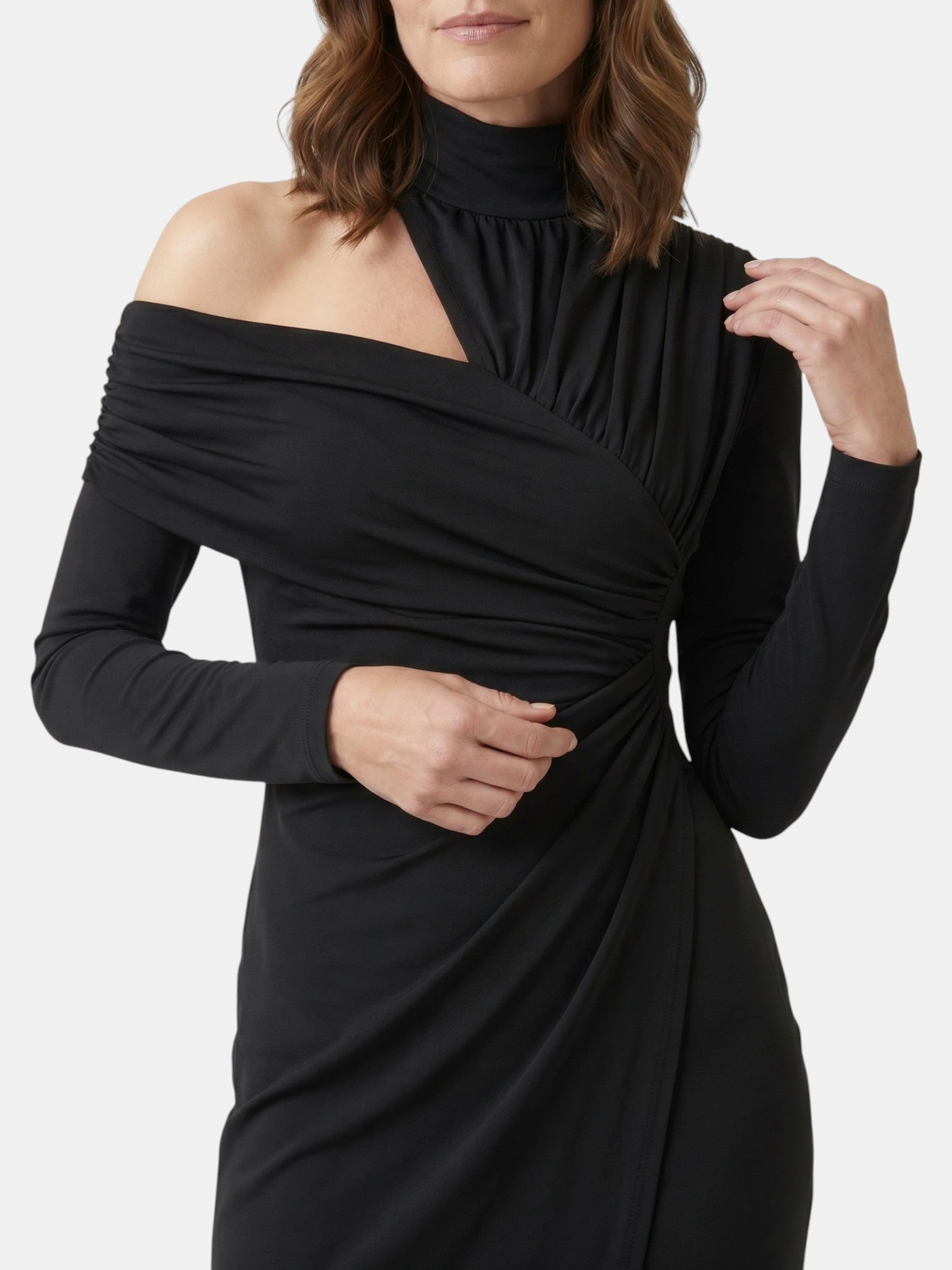 Abito midi asimmetrico da donna in tessuto | Design strutturato drappeggiato