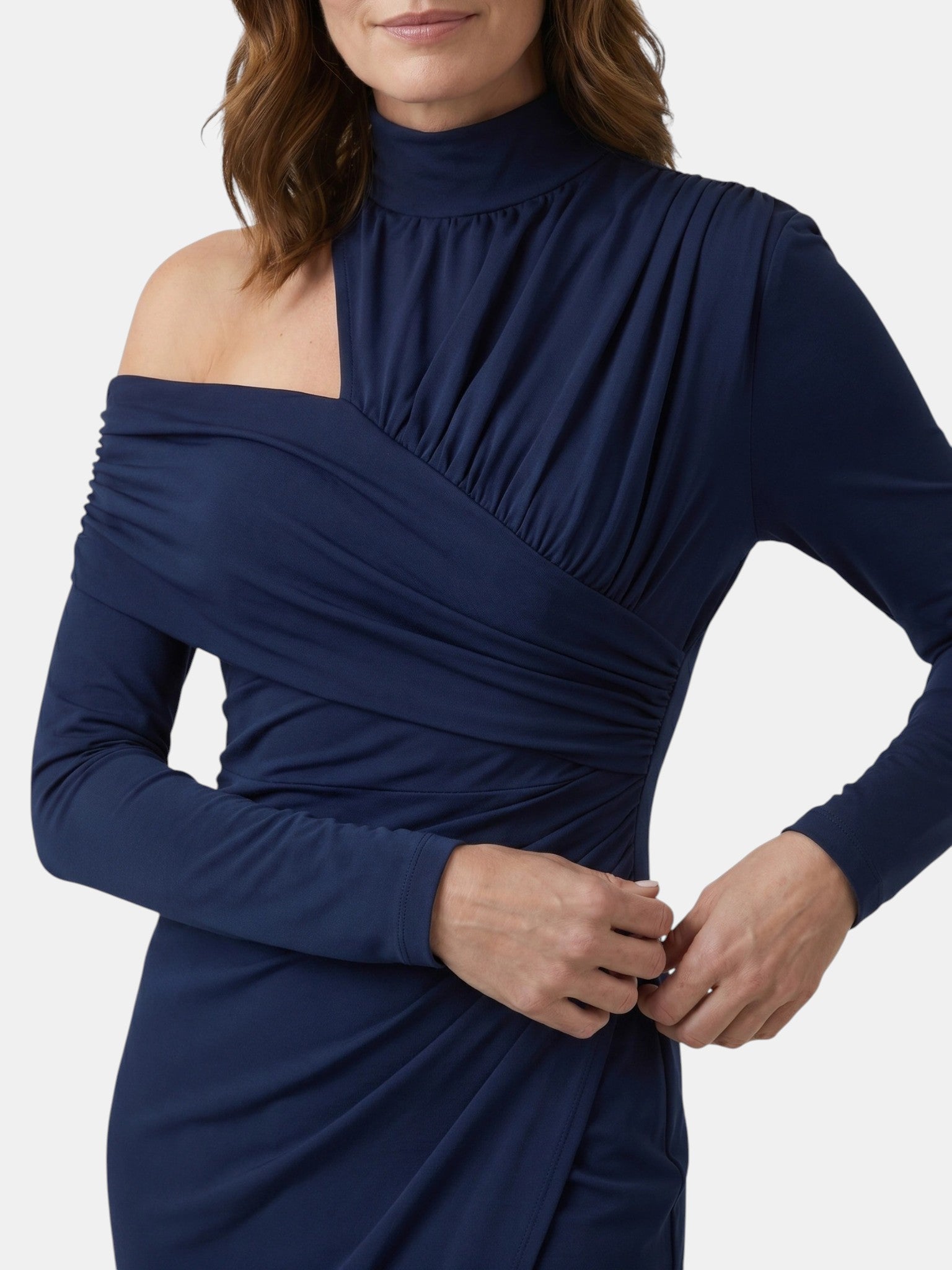 Abito midi asimmetrico da donna in tessuto | Design strutturato drappeggiato