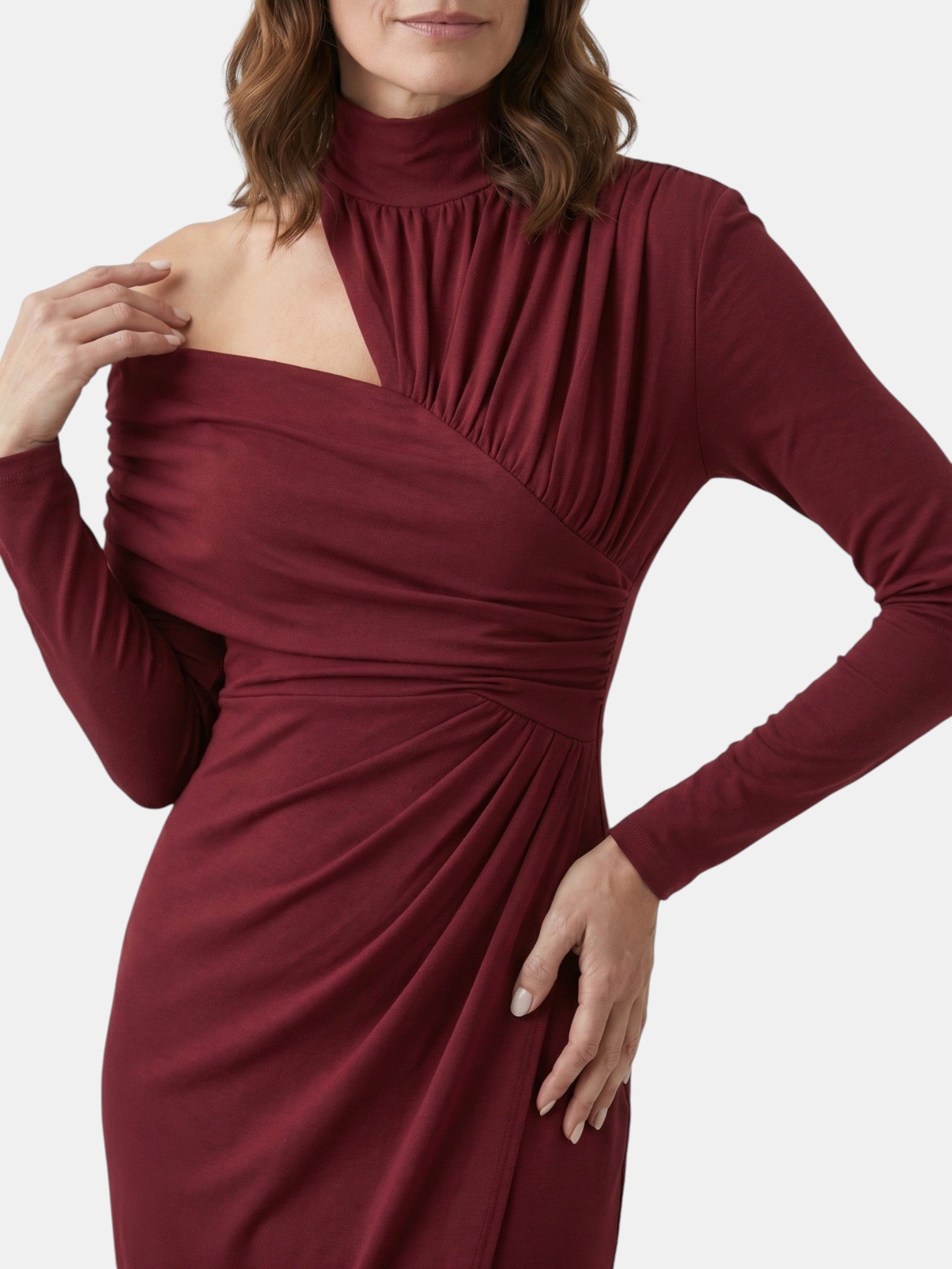 Abito midi asimmetrico da donna in tessuto | Design strutturato drappeggiato
