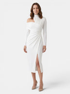 Women's Asymmetric Fabric Midi Dress | Structured Draped Design