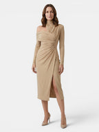 Women's Asymmetric Fabric Midi Dress | Structured Draped Design