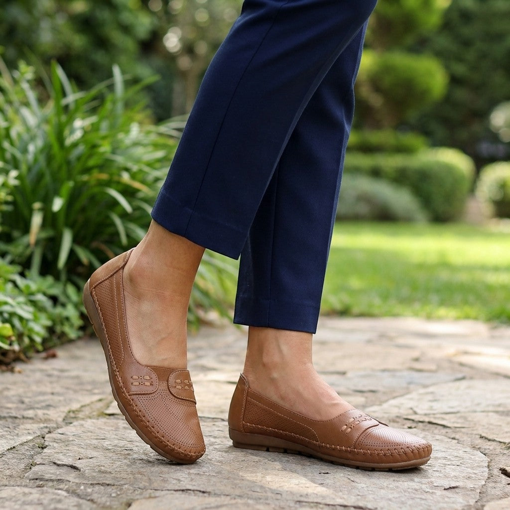 Womens Breathable Perforated Slip-On Loafers | Comfortable Casual Summer Shoes 1