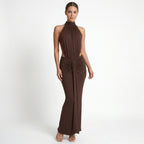 Vestido maxi de mujer con cuello halter chic | Elegante vestido bodycon sin espalda para ocasiones formales