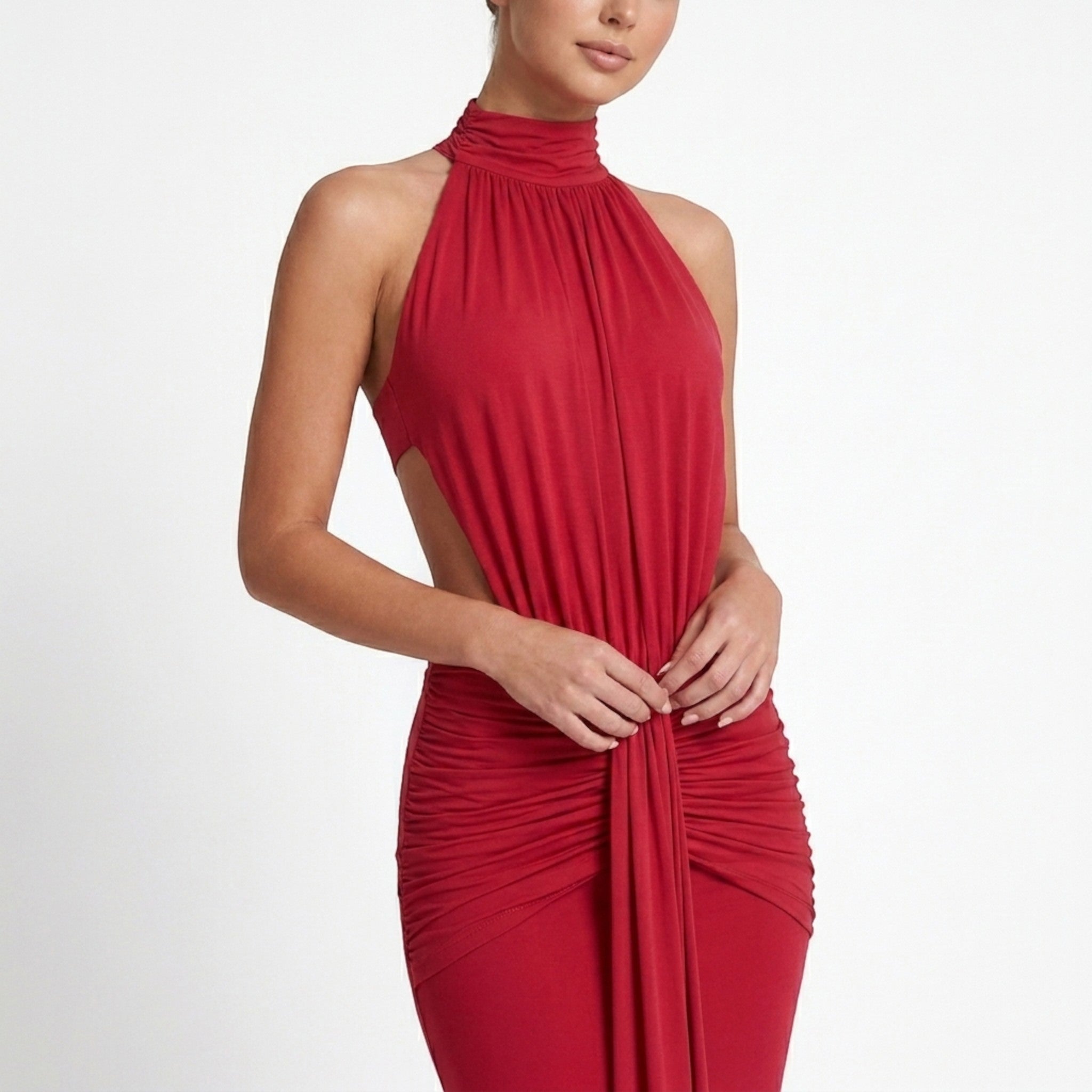 Womens Chic Halter Neck Maxi Dress | Elegant Backless Bodycon Gown for Formal Occasions 8