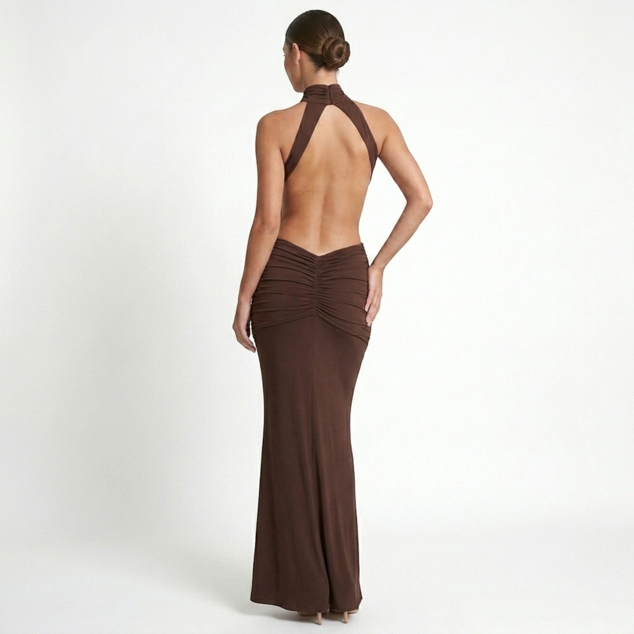 Womens Chic Halter Neck Maxi Dress | Elegant Backless Bodycon Gown for Formal Occasions 11
