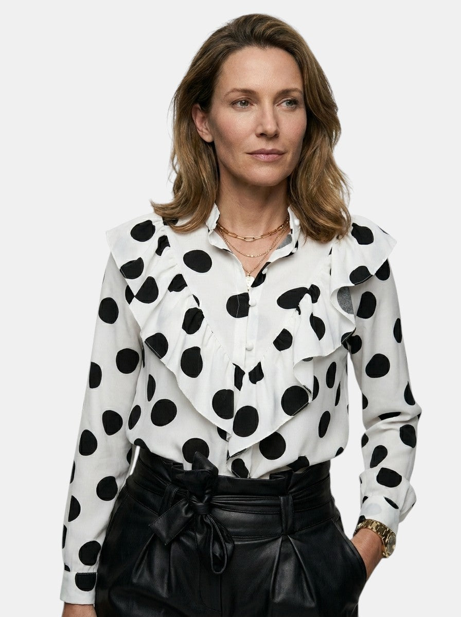 Blusa da donna chic a maniche lunghe con stampa leopardata | Design elegante a pois per tutte le stagioni