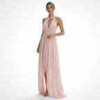 Vestido maxi de gasa para mujer | Elegante vestido de verano plisado con diseño de cuello halter