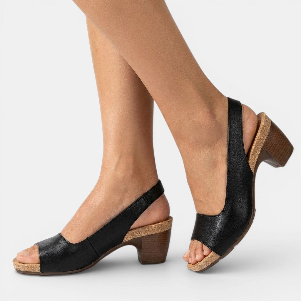 Sandali comodi con tacco largo da donna | Eleganti scarpe slingback con punta aperta