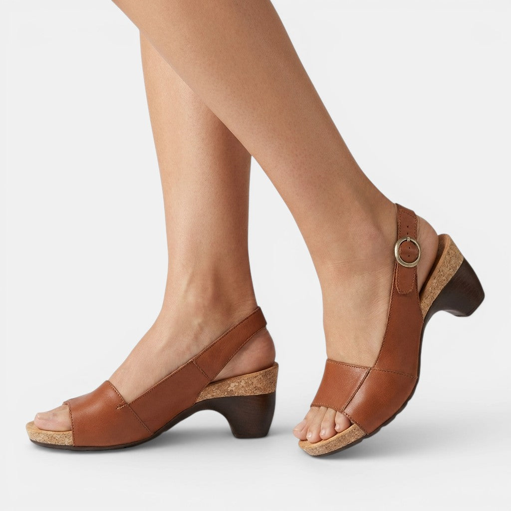 Sandali comodi con tacco largo da donna | Eleganti scarpe slingback con punta aperta